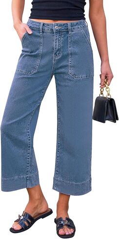 Utyful كابري جينز للنساء واسعة الساق العصرية عالية الخصر فضفاض مستقيم الساق الصيف عادية بسط الدينيم سراويل كابري in Kuwait
