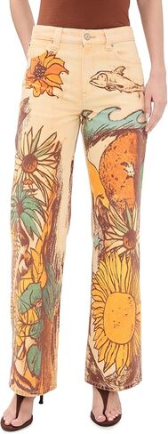 Free People Women's Printed Straight Leg Jeans in Saudi Arabia