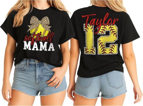 NAZENTI Personalized Softball Mom Shirt with Kids Custom Name and Number, Softballs Shirts for Women, Softball Mama Gifts in Saudi Arabia