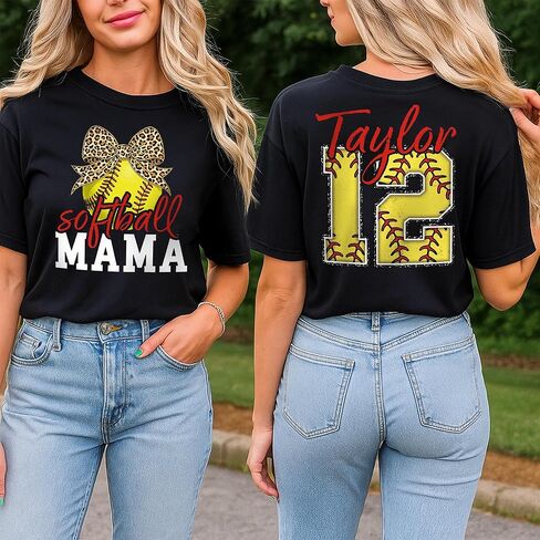 NAZENTI Personalized Softball Mom Shirt with Kids Custom Name and Number, Softballs Shirts for Women, Softball Mama Gifts in Saudi Arabia