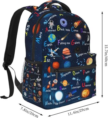 English Alphabet Space School Backpack Lightweight Waterproof 16 Inch Strap Adjustable ABC Planet Star Spaceship Astronaut Rocket Backpack for Boys Girls Kids in Saudi Arabia