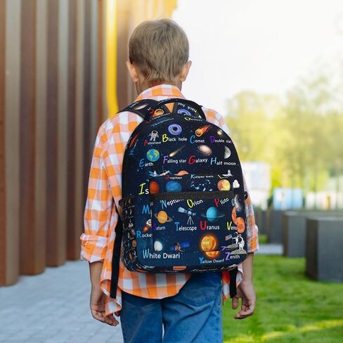 English Alphabet Space School Backpack Lightweight Waterproof 16 Inch Strap Adjustable ABC Planet Star Spaceship Astronaut Rocket Backpack for Boys Girls Kids in Saudi Arabia