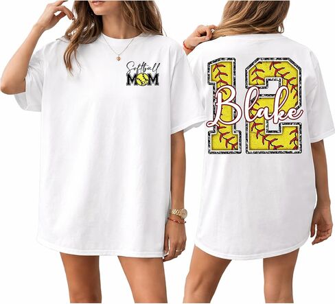 NAZENTI Personalized Softball Mom Shirt with Kids Custom Name and Number, Softballs Shirts for Women, Softball Mama Gifts in Saudi Arabia