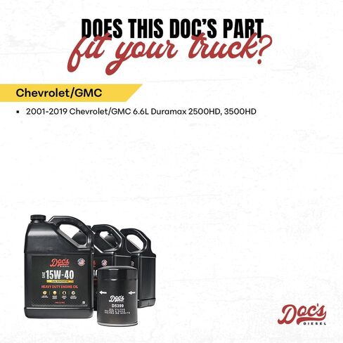 طقم تغيير الزيت الاصطناعي الكامل من Doc's Diesel 15W-40 D5399+DOCS15W40-3 | متوافق مع شيفروليه/جي إم سي 6.6L دوراماكس 2500HD، 3500HD 2001-2019 in Saudi Arabia