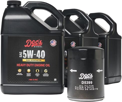 طقم تغيير الزيت الاصطناعي الكامل من Doc's Diesel 15W-40 D5399+DOCS15W40-3 | متوافق مع شيفروليه/جي إم سي 6.6L دوراماكس 2500HD، 3500HD 2001-2019 in Saudi Arabia
