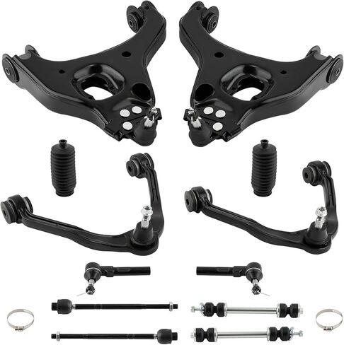 maxpeedingrods 12 قطعة من ذراع التحكم الأمامي العلوي والسفلي لسيارة Chevy Silverado GMC Sierra 1500 1999-2006، ذراع التحكم في مجموعة التعليق مع مفصل كروي Sway Bar Link الخارجي الداخلي، حذاء نهاية قضيب الربط الداخلي، مناسب لـ RWD فقط in Saudi Arabia