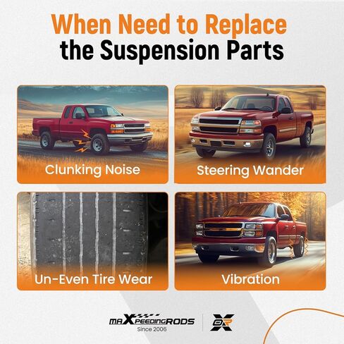 maxpeedingrods 12 قطعة من ذراع التحكم الأمامي العلوي والسفلي لسيارة Chevy Silverado GMC Sierra 1500 1999-2006، ذراع التحكم في مجموعة التعليق مع مفصل كروي Sway Bar Link الخارجي الداخلي، حذاء نهاية قضيب الربط الداخلي، مناسب لـ RWD فقط in Saudi Arabia