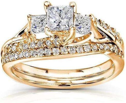 طقم زفاف Kobelli Princess Cut Diamond خاتم زفاف 1 1/10 قيراط (ctw) من الذهب عيار 14 قيراط in Kuwait