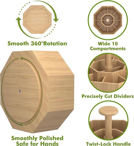 منظم أقلام دوار من الخيزران للمكتب، منظم مكتب دوار 360 درجة مع 10 حجرات، حامل أقلام خشبي، علبة مكتب للوازم المكتبية، منظم أقلام للمكتب والمنزل والمدرسة in Kuwait