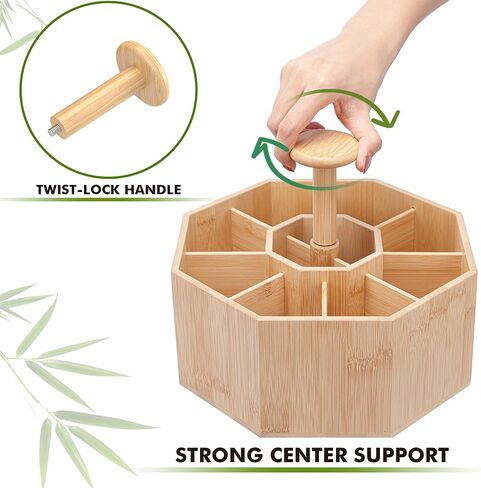 منظم أقلام دوار من الخيزران للمكتب، منظم مكتب دوار 360 درجة مع 10 حجرات، حامل أقلام خشبي، علبة مكتب للوازم المكتبية، منظم أقلام للمكتب والمنزل والمدرسة in Kuwait