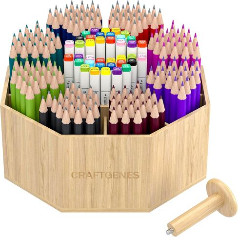 منظم أقلام دوار من الخيزران للمكتب، منظم مكتب دوار 360 درجة مع 10 حجرات، حامل أقلام خشبي، علبة مكتب للوازم المكتبية، منظم أقلام للمكتب والمنزل والمدرسة in Kuwait