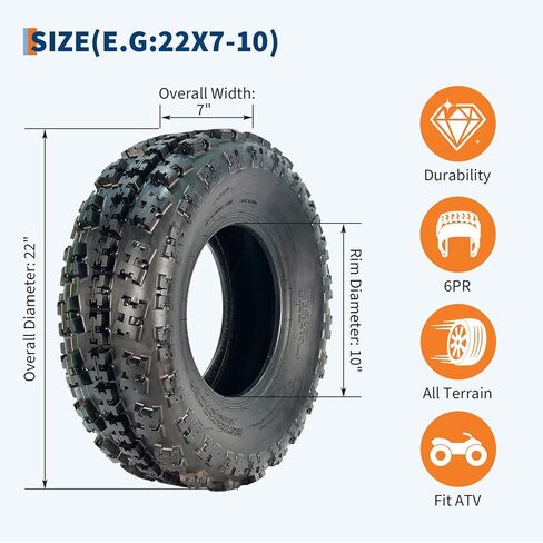 مجموعة Garvee مكونة من 4 إطارات رياضية ATV بدون أنابيب - 22x7-10 أمامي و22x11-9 خلفي، 6 إطارات لجميع التضاريس لركوب الدراجات والسباق، الحواف غير متضمنة in Kuwait