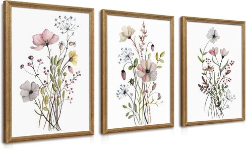 WRFON Framed Botanical Canvas Wall Art Set of 3, Watercolor Floral Prints, Framed Flower Wall Decor for Bedroom Bathroom Living Room, 12x16 Inch Each in Saudi Arabia