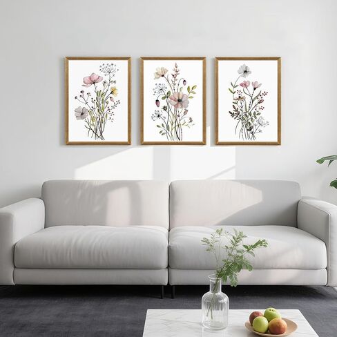 WRFON Framed Botanical Canvas Wall Art Set of 3, Watercolor Floral Prints, Framed Flower Wall Decor for Bedroom Bathroom Living Room, 12x16 Inch Each in Saudi Arabia