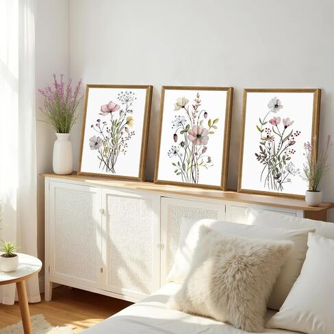 WRFON Framed Botanical Canvas Wall Art Set of 3, Watercolor Floral Prints, Framed Flower Wall Decor for Bedroom Bathroom Living Room, 12x16 Inch Each in Saudi Arabia