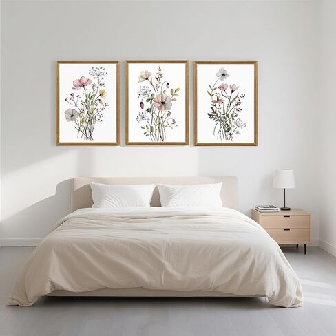 WRFON Framed Botanical Canvas Wall Art Set of 3, Watercolor Floral Prints, Framed Flower Wall Decor for Bedroom Bathroom Living Room, 12x16 Inch Each in Saudi Arabia
