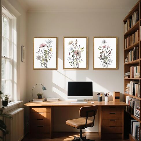 WRFON Framed Botanical Canvas Wall Art Set of 3, Watercolor Floral Prints, Framed Flower Wall Decor for Bedroom Bathroom Living Room, 12x16 Inch Each in Saudi Arabia