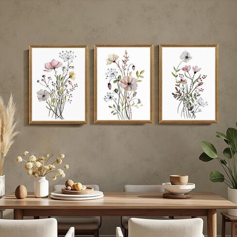 WRFON Framed Botanical Canvas Wall Art Set of 3, Watercolor Floral Prints, Framed Flower Wall Decor for Bedroom Bathroom Living Room, 12x16 Inch Each in Saudi Arabia