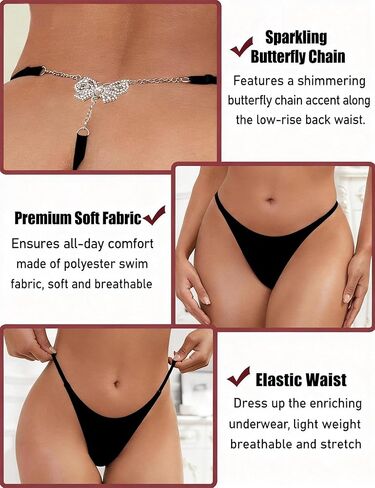 G String Thongs for Women Sexy T-back Tangas Low Rise Underwear Micro Cheeky Sparkling Butterfly Chain Underwear in Saudi Arabia