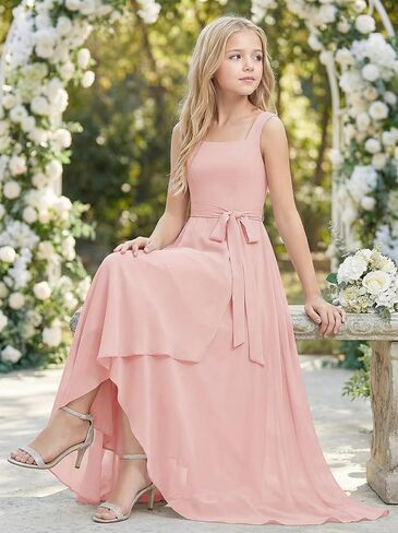 Junior Bridesmaid Dresses for Teen Girls Chiffon A Line Flower Girl Dress Wedding Party Gowns in Saudi Arabia