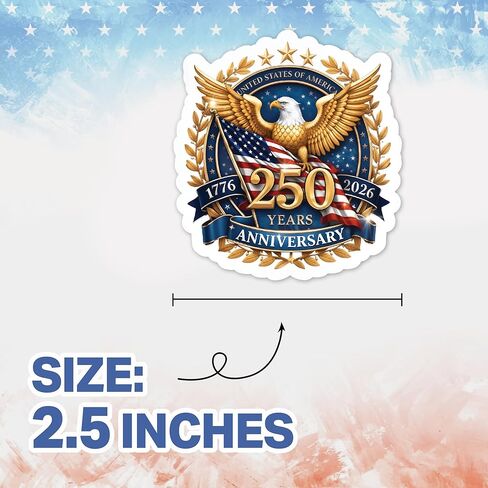 ملصقات الذكرى السنوية الـ 250 لأمريكا (24 قطعة)، ملصقات الذكرى السنوية الـ 250 للولايات المتحدة الأمريكية 1776-2026، شارات الفينيل الوطنية المقاومة للماء للهاتف المحمول وزجاجة المياه في السيارة، ديكورات الاستقلال 250 عامًا in Kuwait