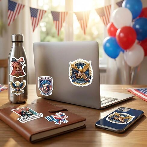 ملصقات الذكرى السنوية الـ 250 لأمريكا (24 قطعة)، ملصقات الذكرى السنوية الـ 250 للولايات المتحدة الأمريكية 1776-2026، شارات الفينيل الوطنية المقاومة للماء للهاتف المحمول وزجاجة المياه في السيارة، ديكورات الاستقلال 250 عامًا in Kuwait