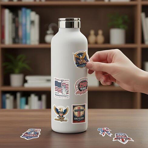 ملصقات الذكرى السنوية الـ 250 لأمريكا (24 قطعة)، ملصقات الذكرى السنوية الـ 250 للولايات المتحدة الأمريكية 1776-2026، شارات الفينيل الوطنية المقاومة للماء للهاتف المحمول وزجاجة المياه في السيارة، ديكورات الاستقلال 250 عامًا in Kuwait