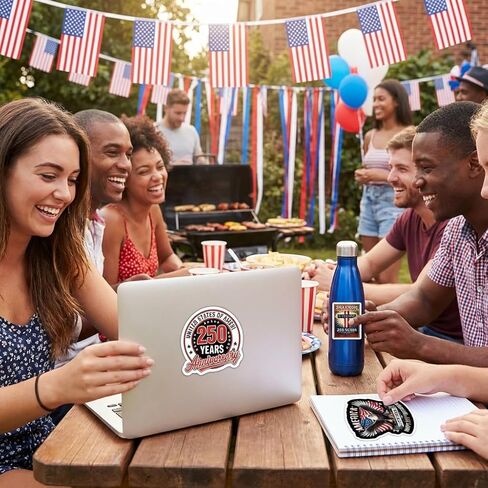 ملصقات الذكرى السنوية الـ 250 لأمريكا (24 قطعة)، ملصقات الذكرى السنوية الـ 250 للولايات المتحدة الأمريكية 1776-2026، شارات الفينيل الوطنية المقاومة للماء للهاتف المحمول وزجاجة المياه في السيارة، ديكورات الاستقلال 250 عامًا in Kuwait