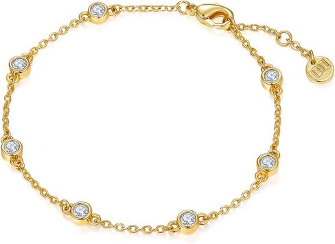 MINDDHA 14K الذهب / الذهب الأبيض مطلي مكعب زركونيا مقلد الماس اللؤلؤ محطة إنفينيتي سلسلة أساور للنساء | سوار سلسلة قابل للتعديل | 6-8 بوصة in Kuwait