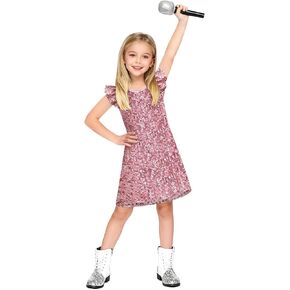 Girls Sequin Dress with Glitter Microphone, 5-12 Years in Saudi Arabia