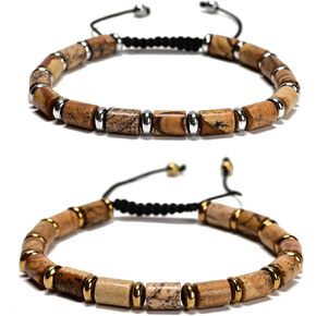 2Pcs 6x8mm Tube Bead Healing Stone Adjustable Beaded Bracelet - Spiritual Energy Boho Jewelry Gifts for Women Men in Kuwait