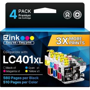 E-Z Ink LC401XL Ink Cartridges for Brother Printer Compatible Replacement for Brother LC401 Ink Cartridges LC401 XL LC401XL LC 401 to use with MFC-J1010DW MFC-J1170DW MFC-J1012DW DCP-J1800DW (4 Pack) in Kuwait