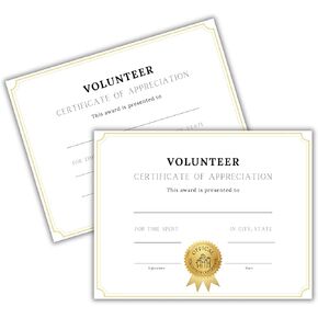 شهادة تقدير تطوعية 50pk 8.5x11 "ساعات المواطنة باللون الأبيض الذهبي البسيط للكلاب خدمة المجتمع المسنين in Kuwait