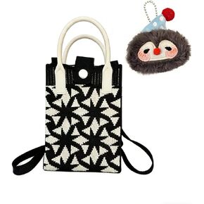 Girl Crossbody Crochet Bag INS Trendy Knit Purse Colorful Shoulder Bag for Girl Stuff with Fluffy Key Chain Pouch in Saudi Arabia