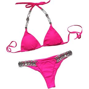Lisa Colly Women's Rhinestone Bikini Sets Sexy Two Piece Bikini Swimsuits Lace Up Swimwear Suit in Kuwait
