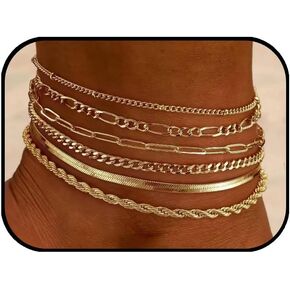 Plus Size Ankle Bracelet – Adjustable 10-12 Inch Extra Large Gold Anklet for Women with Big Ankles 14K Real Gold Plated Cuban Link Figaro Chain Summer Beach Foot Jewelry Gift in Saudi Arabia