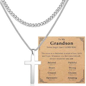 قلادة متقاطعة للأولاد المراهقين، قلادة سلسلة كوبية من الفولاذ المقاوم للصدأ بطبقات من الفولاذ المقاوم للصدأ، هدايا دينية مسيحية للأولاد والرجال، عيد الحب، عيد الفصح، المعمودية، عيد الأب، عيد الميلاد، هدية التخرج in Kuwait