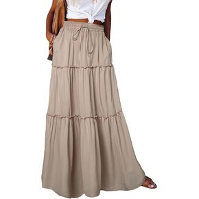 Womens High Waist A Line Ruffle Swing Long Maxi Skirt in Saudi Arabia