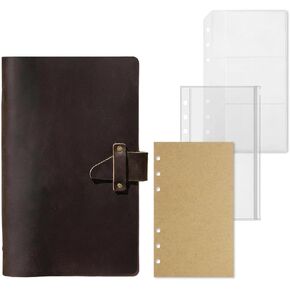 دفتر ملاحظات جلدي قابل لإعادة التعبئة مقاس A6، غلاف كلاسيكي مكون من 6 حلقات من جلد الحصان المجنون الأصلي مع 192 صفحة قابلة لإعادة التعبئة من ورق كرافت فارغ، جيب، للكتاب والدراسة والعمل اليومي، القهوة in Kuwait