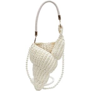 Handwoven Fashion Seashell Bag for Women Crochet Beach Bag Unique Boho Clutch with Pearl Strap Leather Handle 2025 in Saudi Arabia