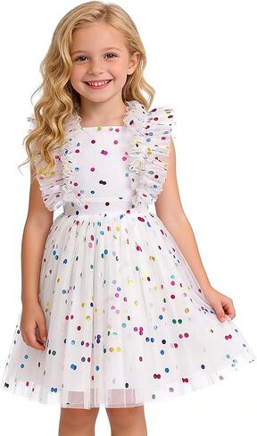 AGQT Girls Birthday Party Dress Polka Dots Sequin Star-Light Princess Tulle Wedding Pageant Evening Gown 3-10 Years in Kuwait