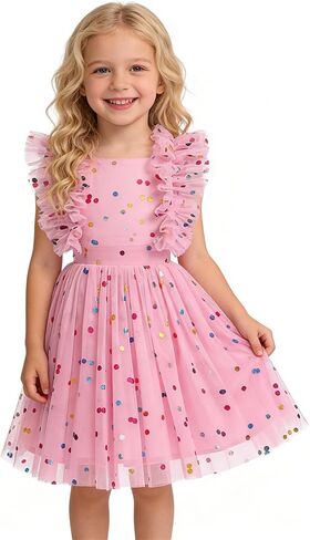 Agqt Girls Birthdy Party Dress Polka Dots Sequin Star-Light Princess Tulle Wedding Pageant Bessing Evening 3-10 Years in Kuwait