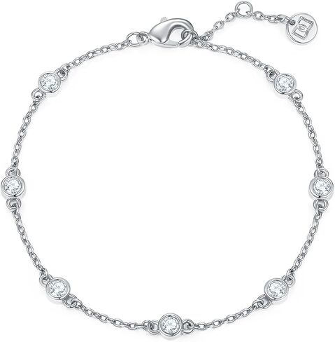 MINDDHA 14K الذهب / الذهب الأبيض مطلي مكعب زركونيا مقلد الماس اللؤلؤ محطة إنفينيتي سلسلة أساور للنساء | سوار سلسلة قابل للتعديل | 6-8 بوصة in Kuwait