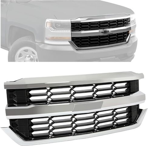 HECASA Upper Grille Compatible with 2016-2019 Chevy Chevrolet Silverado 1500 Replacement for GM1200753 84602489 84374378 Front Bumper Grill Silvery+Black in Saudi Arabia