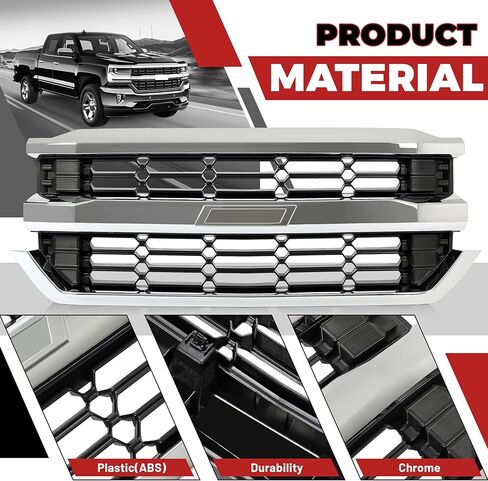 HECASA Upper Grille Compatible with 2016-2019 Chevy Chevrolet Silverado 1500 Replacement for GM1200753 84602489 84374378 Front Bumper Grill Silvery+Black in Saudi Arabia