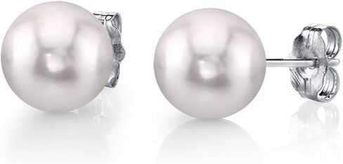 THE PEARL SOURCE 18K Gold 8.5-9mm AAA Quality Round White Akoya Cultured Pearl Stud Earrings for Women Pearl Gifts for Christmas, Holidays and Anniversary in Saudi Arabia