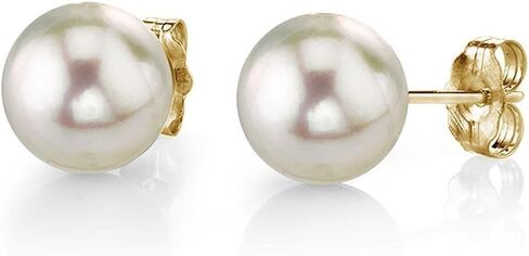 THE PEARL SOURCE 18K Gold 8.5-9mm AAA Quality Round White Akoya Cultured Pearl Stud Earrings for Women Pearl Gifts for Christmas, Holidays and Anniversary in Saudi Arabia
