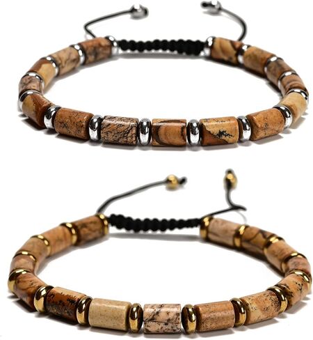 2Pcs 6x8mm Tube Bead Healing Stone Adjustable Beaded Bracelet - Spiritual Energy Boho Jewelry Gifts for Women Men in Kuwait