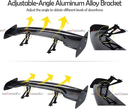 3K Real Carbon Fiber 57inches Universal Rear Spoiler, Adjustable Angles GT Racing Style Trunk Exterior High Kick Tail Deck Lid Splitter Wing Lip Man Gift Mustang Camaro Corvette in Saudi Arabia
