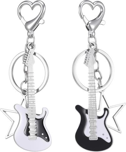 2 قطعة سلسلة مفاتيح الجيتار، سلسلة مفاتيح نجمة الموسيقى الجمالية Y2K Bass Guitar حقيبة سلسلة مفاتيح هدايا فريدة لمحبي الموسيقى والرجال والنساء in Kuwait